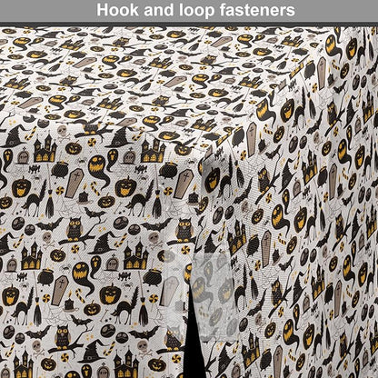 Lunarable Vintage Halloween Dog Crate Cover, Halloween Cartoon Jack o' Lantern Tombstone Skulls and Bones, Easy to Use Pet Kennel Cover for Medium Large Dogs, 48 Inch, Pale Grey