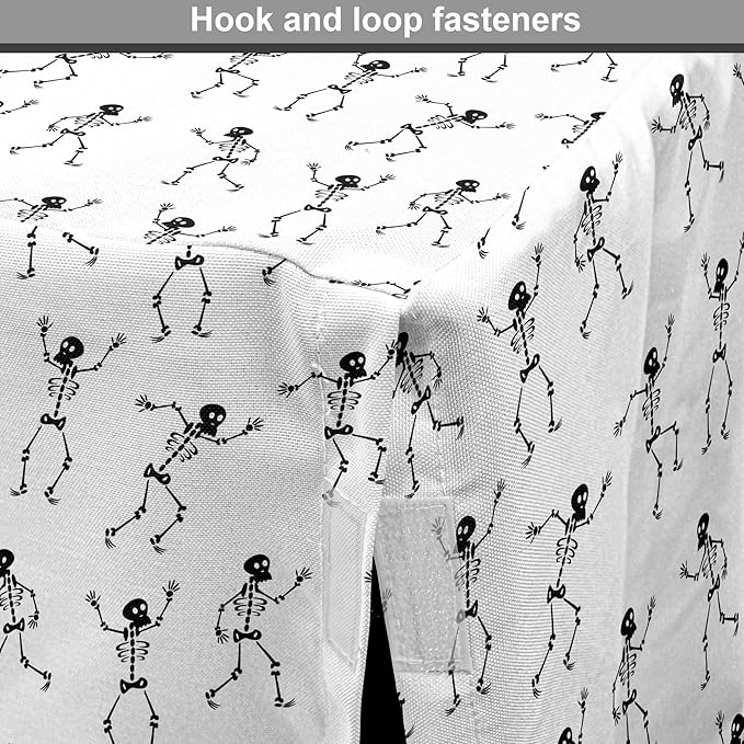 Lunarable Skull Dog Crate Cover, Cartoon Pattern of Monochrome Skeletons Halloween Themed Illustration Horror, Easy to Use Pet Kennel Cover for Cats & Medium Dogs, 24 Inch, White Black