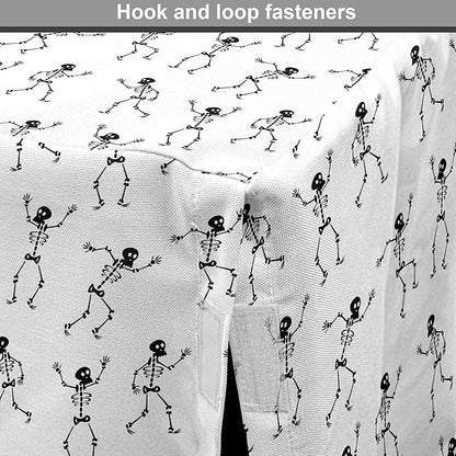 Lunarable Skull Dog Crate Cover, Cartoon Pattern of Monochrome Skeletons Halloween Themed Illustration Horror, Easy to Use Pet Kennel Cover for Cats & Medium Dogs, 24 Inch, White Black