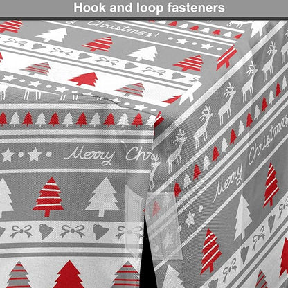 Ambesonne Christmas Dog Crate Cover, Xmas Border Deers Trees and Merry Christmas Lettering Bows Bells Image, Easy to Use Pet Kennel Cover for Cats & Medium Dogs, 24 Inch, Grey White and Red