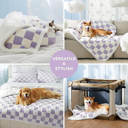 Lesure Waterproof Dog Blanket for Large Dogs - Washable Double Sided Dog Blankets with Warm Jacquard Shag and Soft Sherpa Fleece, Pet Cat Blanket for Bed Protection, 3D Textured Cloud, Purple