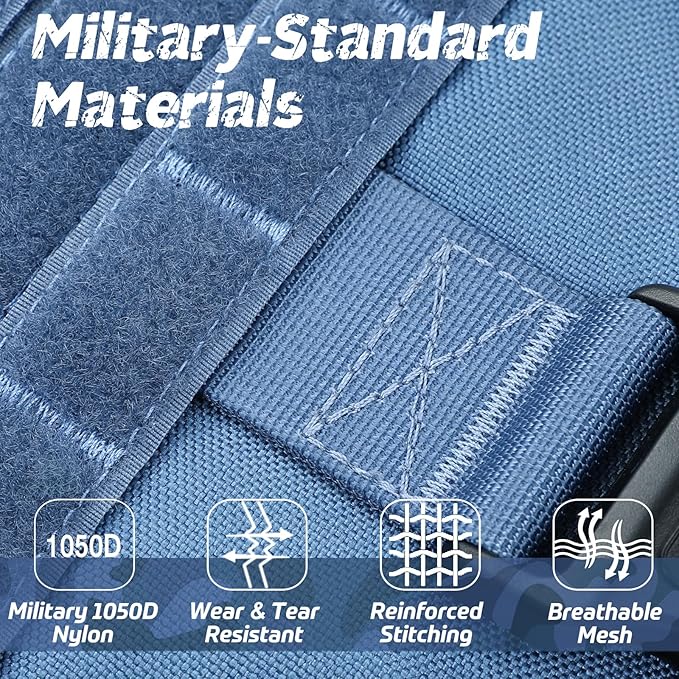 rabbitgoo Tactical Dog Harness Vest Medium with Handle, Military Dog Harness Working Dog Vest with MOLLE & Loop Panels, No-Pull Adjustable Training Vest, Blue, M
