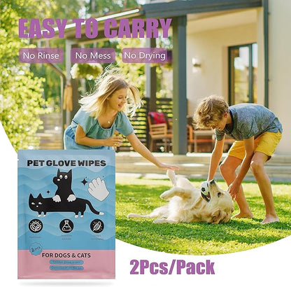 Pet Bath Wipes for Dogs and Cats - 10 Pcs Dog Cat Grooming Gloves Wipes - Gentle Cleaning Fur, Face, Ear, Eye, Paws and Butt - Thick Puppy Wipes