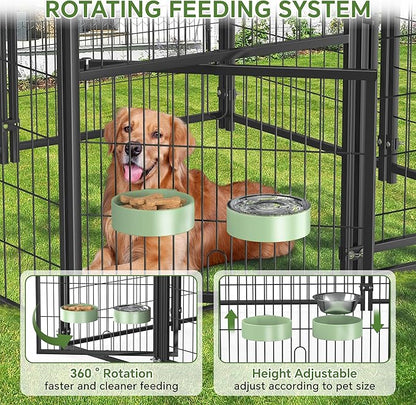 Mr IRONSTONE Large Dog Kennel Outdoor with Water-Resistant Roof Heavy Duty Outside Dog Kennel Pet Pens Dogs Run Enclosure with Rotating Feeder and Secure Lock (4'L x 4'W x 4.4'H)
