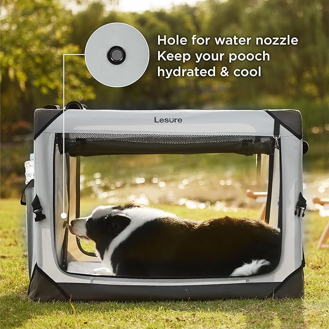 Lesure Collapsible Dog Crate - Portable Travel Kennel for Extra Small Dog, 4-Door Pet Crate with Durable Mesh Windows, Indoor & Outdoor, Light Gray