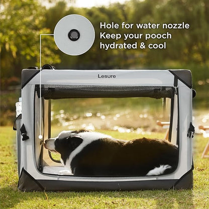 Lesure Collapsible Dog Crate - Portable Travel Kennel for Extra Small Dog, 4-Door Pet Crate with Durable Mesh Windows, Indoor & Outdoor, Light Gray