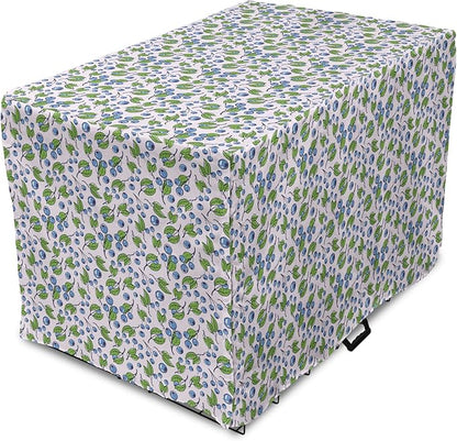 Lunarable Berries Dog Crate Cover, Cartoon Style Layout of Blueberries and Leaves Blooming on Branches, Easy to Use Pet Kennel Cover for Cats & Medium Dogs, 24 Inch, Pale Mauve Green