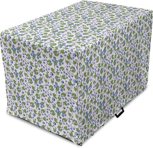 Lunarable Berries Dog Crate Cover, Cartoon Style Layout of Blueberries and Leaves Blooming on Branches, Easy to Use Pet Kennel Cover for Cats & Medium Dogs, 24 Inch, Pale Mauve Green