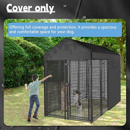 Outdoor Dog Kennel Cover Black for 8'Dx4'W 600D Waterproof and Durable Dog Crate Cover with Mesh Breathable Good Observation（Cover Only）