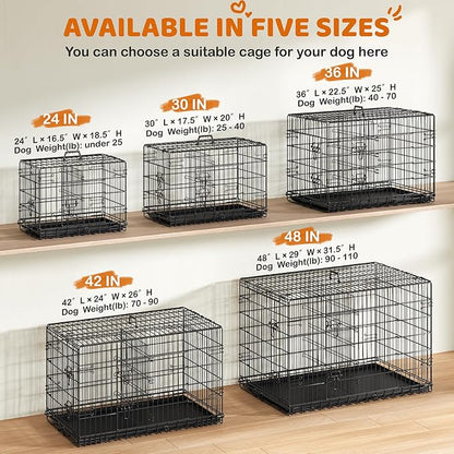 Yaheetech 48 inch Double Door Dog Crate w/Divider for Puppy to Adult Large Collapsible Metal Crate with Removable Tray XXL Wire Dog Kennel Pet Crate for Dogs Portable Travel Cage, Black
