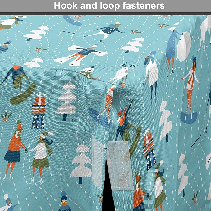 Lunarable Christmas Dog Crate Cover, Winter Games Theme Pattern with Snowman Trees Snowboard Reindeer and Adults, Easy to Use Pet Kennel Cover for Cats & Medium Dogs, 24 Inch, Multicolor