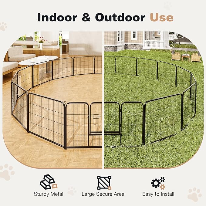 Heavy-Duty Iron Dog Playpen – 16 Panels 24” Durable, Rust-Resistant Pet Fence for Indoor & Outdoor Use, Secure & Spacious Pet Play Area for Dogs, Puppies & Small Animals