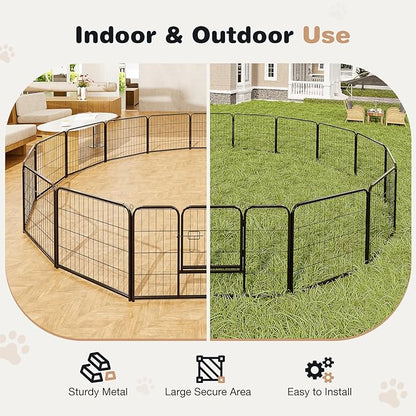 Heavy-Duty Iron Dog Playpen – 16 Panel 32” Durable, Rust-Resistant Pet Fence for Indoor & Outdoor Use, Secure & Spacious Pet Play Area for Dogs, Puppies & Small Animals