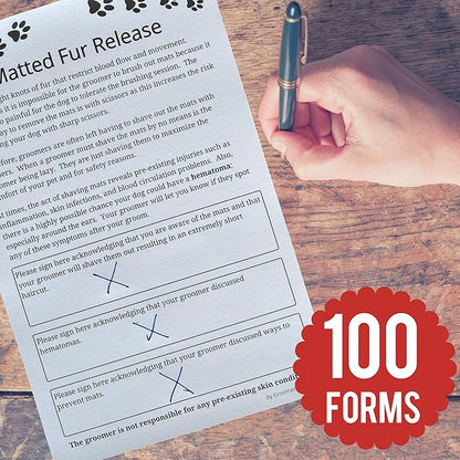 Matted Fur Release Forms for Dog Grooming Salons (Pad of 100, 5.5 X 8.5 Inches) - Addressing Mats