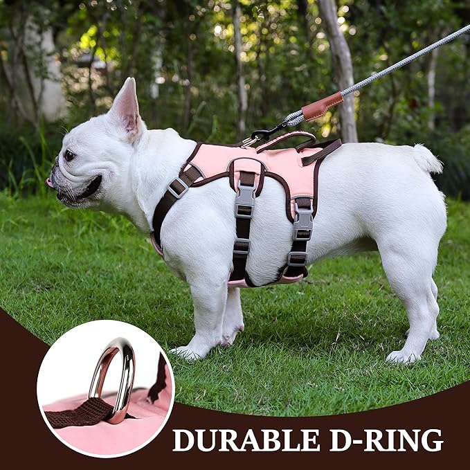 Forestpaw Escape Proof Dog Harness Small Medium Sized Dog,No Pull Dog Harness with Handle,Reflective Breathable Full Body Dog Vest Adjustable Puppy Harness for Walking(Pink&Brown,Chest 15-25")