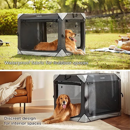Lesure Collapsible Dog Crate - Portable Travel Kennel for Medium Dog, 4-Door Pet Crate with Durable Mesh Windows, Indoor & Outdoor, Charcoal Gray