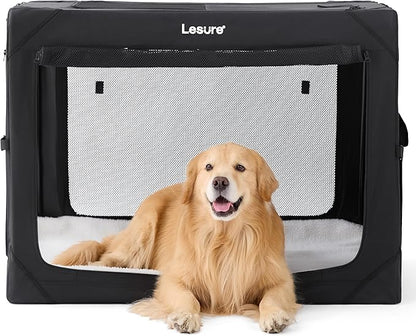 Lesure Collapsible Dog Crate - Portable Travel Kennel for Extra Large Dog, 4-Door Pet Crate with Durable Mesh Windows, Indoor & Outdoor, Black