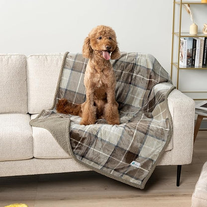 PetAmi WATERPROOF Dog Blanket For Bed, XL Dog Pet Blanket Couch Cover Protection, Sherpa Fleece Leakproof Bed Blanket for Crate Kennel Sofa Furniture Protector, Reversible Soft Plush 80x60 Plaid Taupe