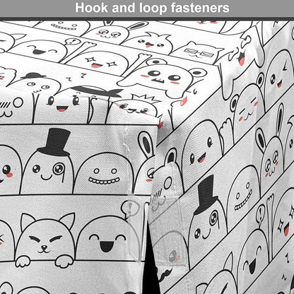 Lunarable Cartoon Dog Crate Cover, Funny Creatures and Monsters Doodle Faces in Manga Style Emotions, Easy to Use Pet Kennel Cover for Small Dogs Puppies Kittens, 22 Inch, Charcoal Grey Coral White