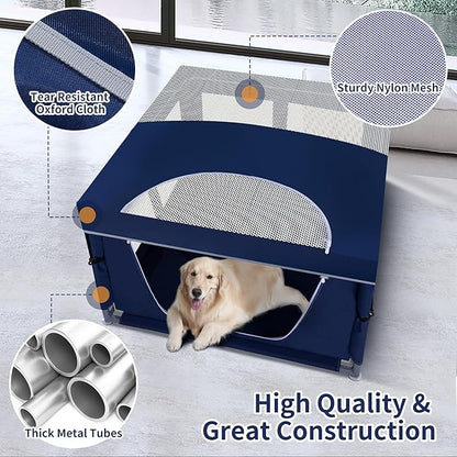 Dog Kitten Playpen with Play Pen Cover for Cat Indoor, 42x42 x25.5 Puppy Playpen for Small Pet with See-Through Topper Proof Enclosed Door Dog Pen, Sturdy Warm Protable Playpen Pen for Cat
