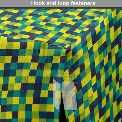 Lunarable Yellow and Blue Dog Crate Cover, Vivid Colored Squares Funky Simple Retro Style Grid Tile, Easy to Use Pet Kennel Cover for Small Dogs Puppies Kittens, 22 Inch, Petrol Blue Lime Green