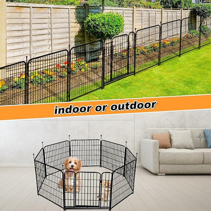 Tall Garden Fence with Gate 48 in(H)×27 in(L) 12 Panels Total 26.6 Ft(L), Garden Fencing to Keep Dogs Out, Heavy Duty Iron Metal Animal Barrier Fence, Flower Bed Fencing