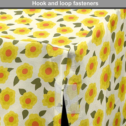 Lunarable Daffodil Dog Crate Cover, Retro Abstract Small Bedding Plants Flourishing Meadow Girls Design, Easy to Use Pet Kennel Cover for Cats & Medium Dogs, 30 Inch, Yellow Green Orange