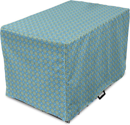 Lunarable Yellow and Blue Dog Crate Cover, Hand Drawn Abstract Ornament Rhombus Shapes Mosaic Vintage, Easy to Use Pet Kennel Cover for Small Dogs Puppies Kittens, 18 Inch, Blue Aqua Yellow