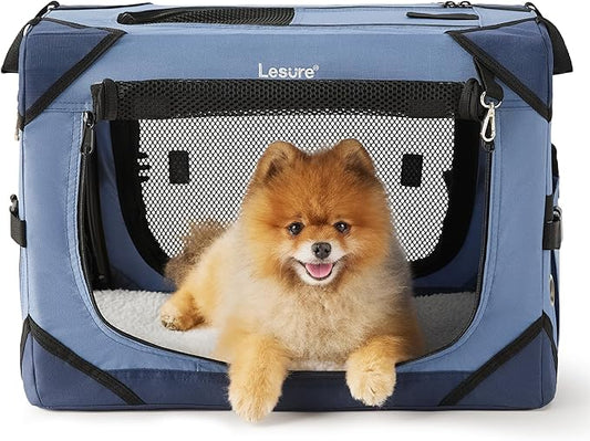 Lesure Collapsible Dog Crate - Portable Travel Kennel for Extra Small Dog, 4-Door Pet Crate with Durable Mesh Windows, Indoor & Outdoor, Blue
