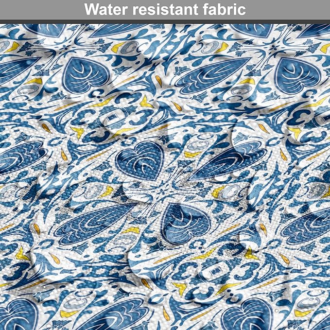 Lunarable Yellow and Blue Dog Crate Cover, Portuguese Traditional Tiles Abstract Mosaic Floral Swirl Motifs, Easy to Use Pet Kennel Cover for Cats & Medium Dogs, 24 Inch, Blue Orange Yellow