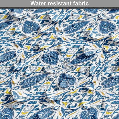 Lunarable Yellow and Blue Dog Crate Cover, Portuguese Traditional Tiles Abstract Mosaic Floral Swirl Motifs, Easy to Use Pet Kennel Cover for Cats & Medium Dogs, 24 Inch, Blue Orange Yellow