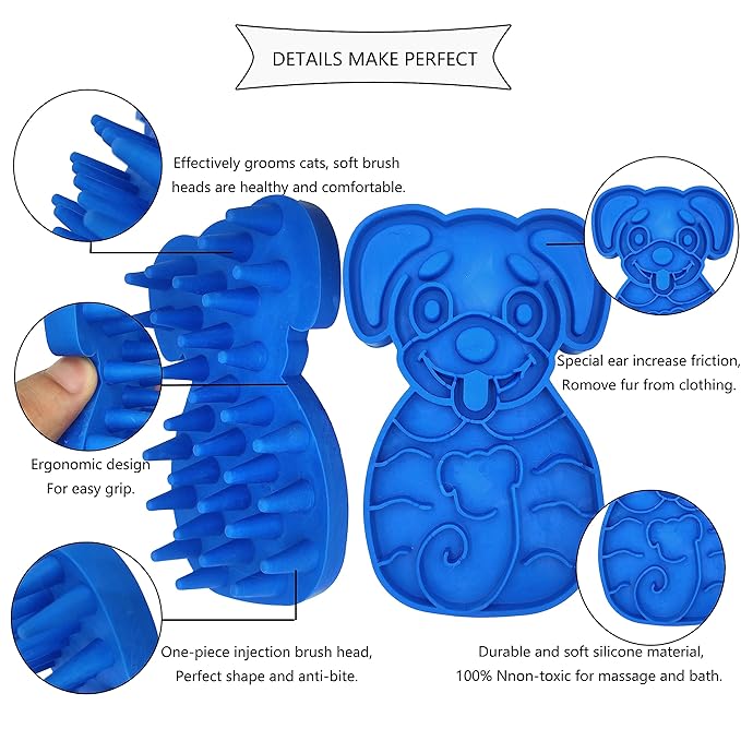 KIRTI Groom Brush,Massag Brush for Dogs, Cats, Small Animals and Pets with Short Hair Grooming Bathing Massaging and Deshedding Silicone Brush,Soft Rubber Bristles (Blue)