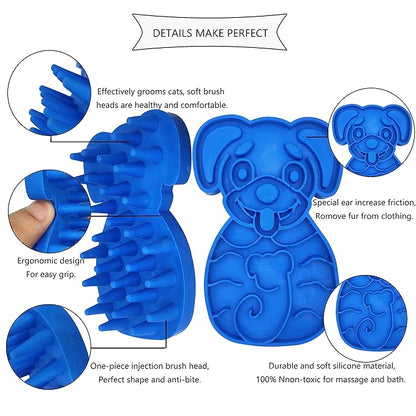 KIRTI Groom Brush,Massag Brush for Dogs, Cats, Small Animals and Pets with Short Hair Grooming Bathing Massaging and Deshedding Silicone Brush,Soft Rubber Bristles (Blue)