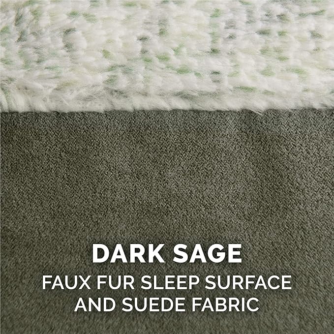 Furhaven Memory Foam Dog Bed for Large Dogs w/ Removable Bolsters & Washable Cover, For Dogs Up to 95 lbs - Two-Tone Plush Faux Fur & Suede L Shaped Chaise - Dark Sage, Jumbo/XL
