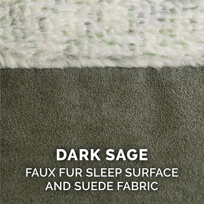 Furhaven Memory Foam Dog Bed for Large Dogs w/ Removable Bolsters & Washable Cover, For Dogs Up to 95 lbs - Two-Tone Plush Faux Fur & Suede L Shaped Chaise - Dark Sage, Jumbo/XL