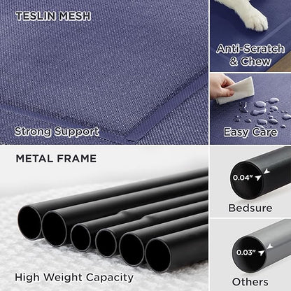 Bedsure Elevated Raised Cooling Cots Bed for Large Dogs, Portable Indoor & Outdoor Pet Hammock with Skid-Resistant Feet, Frame with Breathable Mesh, Deep Sea Blue, 49 inches