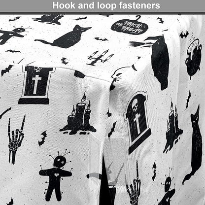 Lunarable Halloween Dog Crate Cover, Horror Pattern Tombstone Kitty Owl Voodoo Trick or Treat Pumpkin, Easy to Use Pet Kennel Cover for Medium Large Dogs, 48 Inch, Grey Black Charcoal