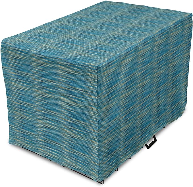 Lunarable Yellow and Blue Dog Crate Cover, Knitted Melange Inspired Graphic Clothing Texture Pattern, Easy to Use Pet Kennel Cover for Cats & Medium Dogs, 24 Inch, Pale Yellow Navy Blue