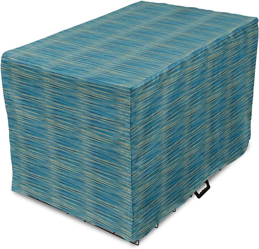 Lunarable Yellow and Blue Dog Crate Cover, Knitted Melange Inspired Graphic Clothing Texture Pattern, Easy to Use Pet Kennel Cover for Cats & Medium Dogs, 24 Inch, Pale Yellow Navy Blue
