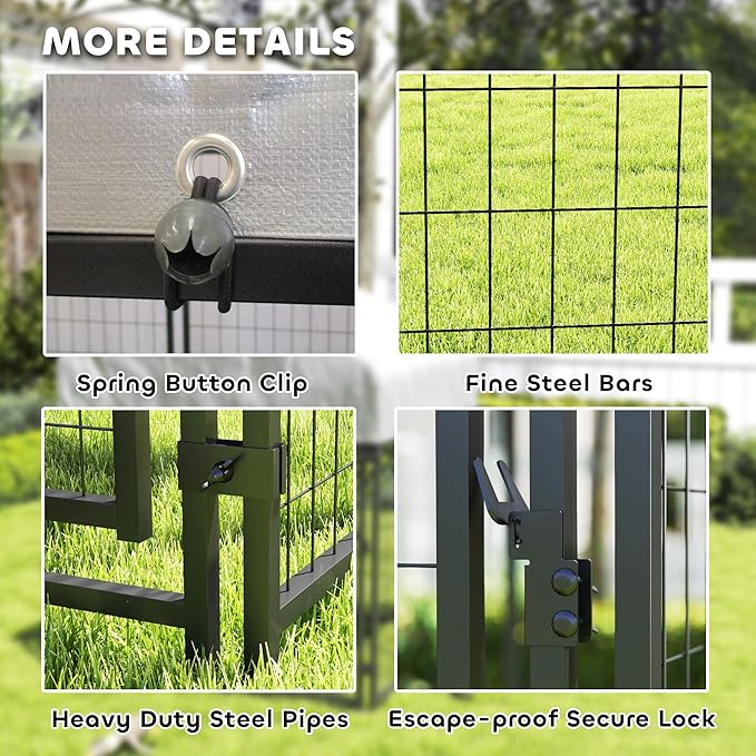 PawHut 3.9' x 3.9' x 6' Outdoor Dog Kennel, Welded Wire Heavy Duty Dog Run with 360° Rotating & 4 Level Adjustable Bowls, Dog Kennel Outside with Waterproof & UV Resistant Cover, for S&M Dogs