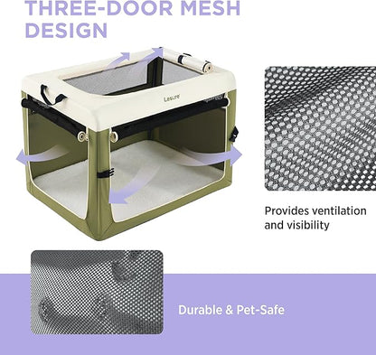 Lesure Collapsible Travel Dog Crate for Small Dogs, Portable Soft Dog Crate for Outdoor & Indoor, Folding Fabric Dog Kennel with Handle, 42 Inch Heavy Duty Pet Carrier (Green)
