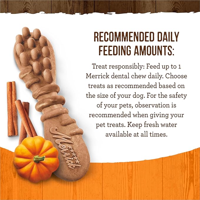 Merrick Fresh Kisses Natural Dental Chews, Treats Infused with Pumpkin and Cinnamon for Medium Dogs 25-50 Lbs - 5 oz. Pouch (Pack of 2)