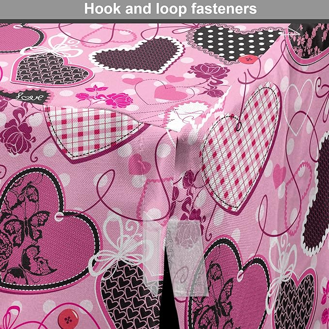 Lunarable Hearts Dog Crate Cover, Sewing Themed Love with Polka Dots Valentine's Day Inspired Image, Easy to Use Pet Kennel Cover for Medium Large Dogs, 48 Inch, Pink Black White