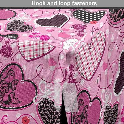 Lunarable Hearts Dog Crate Cover, Sewing Themed Love with Polka Dots Valentine's Day Inspired Image, Easy to Use Pet Kennel Cover for Medium Large Dogs, 48 Inch, Pink Black White