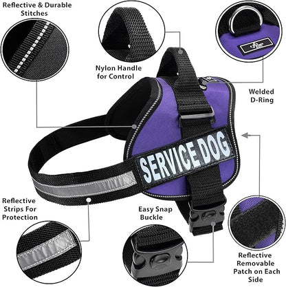 Service Dog Harness with Removable Saddle Bag Backpack Carrier Traveling Carrying Bag. 2 Removable Patches. Please Measure Dog Before Ordering. Made by Doggie Stylz (Girth 24-31", Purple)
