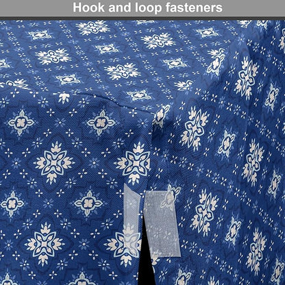 Lunarable Damask Blue Dog Crate Cover, Azulejo Talavera Inspired Continuous Pattern of Motif, Easy to Use Pet Kennel Cover for Cats & Medium Dogs, 24 Inch, Dark Sky Blue Pale Blue
