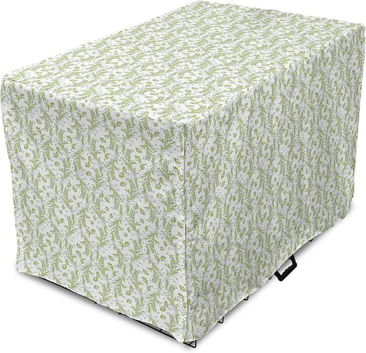 Ambesonne Flower Dog Crate Cover, Paisley Leaf Antique Stem Swirl Traditional Damask Fashion Stylize Flora, Easy to Use Pet Kennel Cover for Cats & Medium Dogs, 30 Inch, Black White