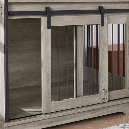 Dog Crate Furniture, Dog Crate Table with Sliding Barn Door, 35" Dog Kennel Furniture Heavy Duty Wood Crates for Small/Medium/Large Dogs Kennel Indoor Grey One Size