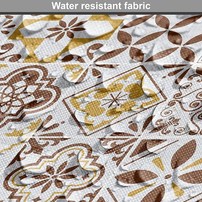 Lunarable Ethnic Dog Crate Cover, Portuguese Azulejo Mosaics with Floral Scrolls Retro Mediterranean, Easy to Use Pet Kennel Cover for Medium Large Dogs, 36 Inch, Chocolate Earth Yellow