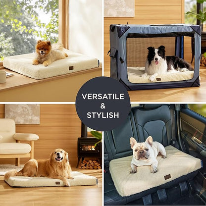 Bedsure XL Dog Bed for Large Dogs - Self Warming Orthopedic Dog Beds with Removable Washable Cover, Egg Foam Pet Bed Mat, Ashen Cream